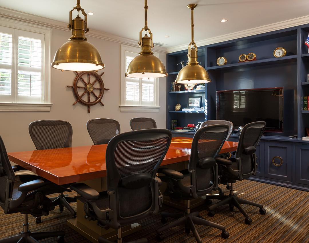 Cherry conference table and some built ins for this nautical themed office